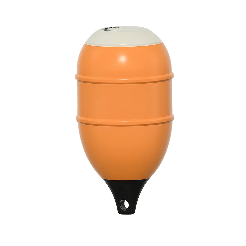 TrapSaver oval bøye i oransje og hvit, utviklet for sikker, synlig og pålitelig bruk for all fiske.
